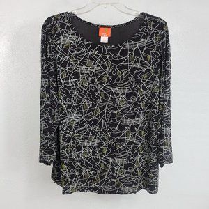 Hearts Of Palm Women's Black Silver Scoop Neck Long Sleeve XL Shirt Top Blouse